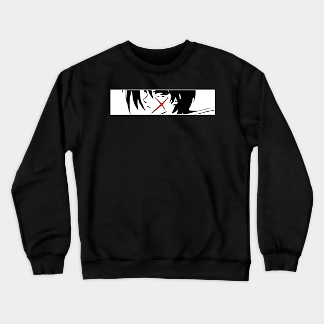 RK3 Kenshin Himura Red Sword Scar from Samurai X Remake / Rurouni Kenshin Meiji Kenkaku Romantan Cool Minimalist Vector Anime Eyes Characters x Animangapoi August 2023 Crewneck Sweatshirt by Animangapoi